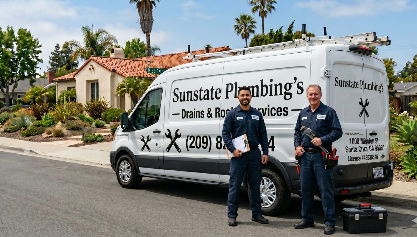 Sunstate Plumbing's licensed plumber team — 1000 Mission St, Santa Cruz CA 95060 — License #43536546